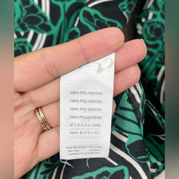 J. Crew Green Black Retro Floral Popover Blouse Top Women’s 2 Summer Business - Picture 8 of 15